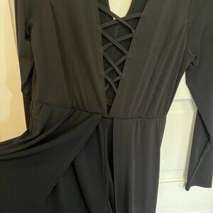 Venus Maxi Dress Size M Split Front with Shorts Black Sexy Long Sleeves